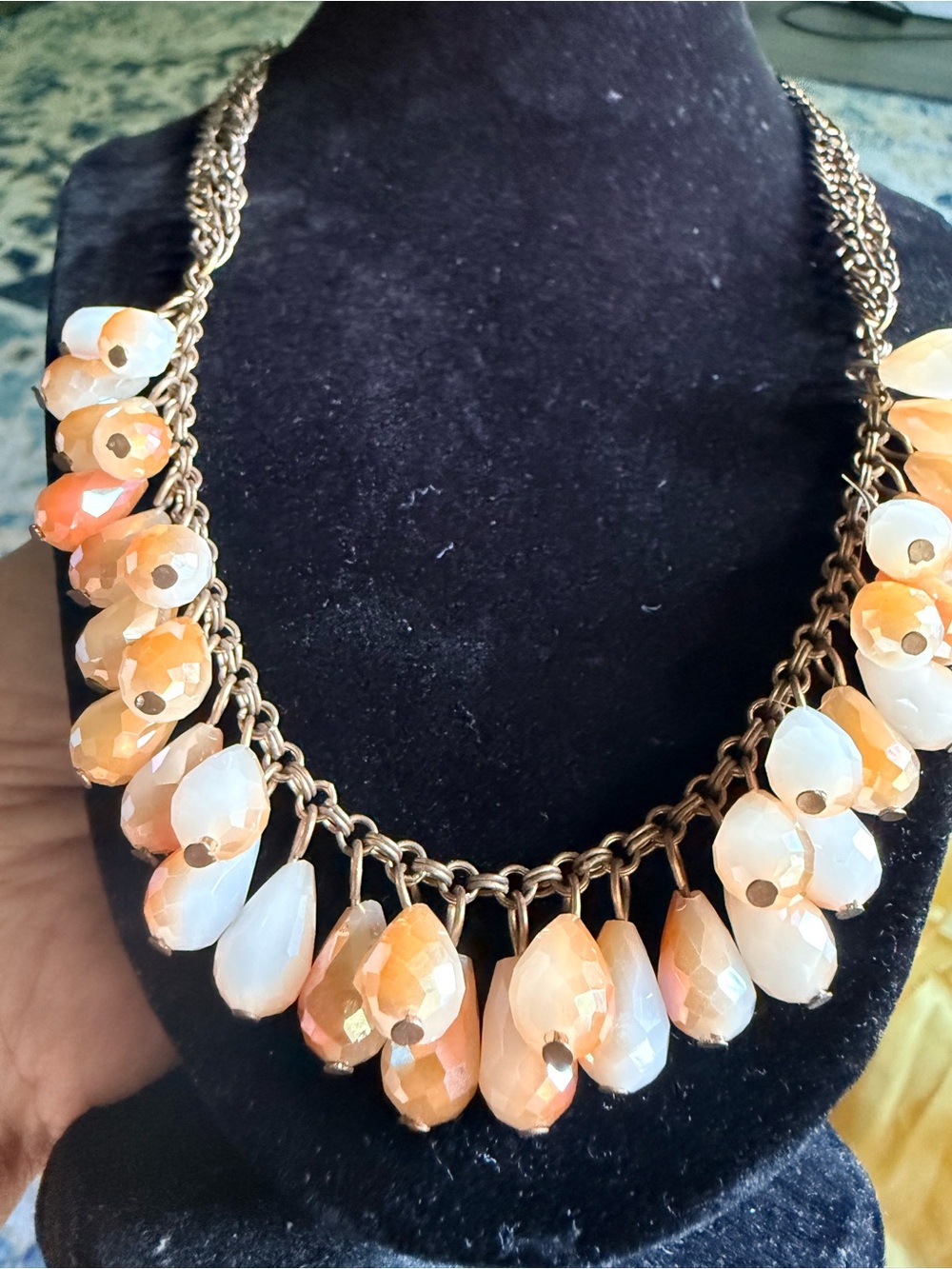 Statement Teardrop Beaded Necklace in Peach and Cream - Women Jewelry